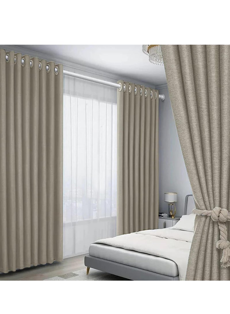 Umeema Blackout Window and Door Curtains for Bedroom, Living room with Grommet Top (Width 150cm and Length 270cm) Two pieces set. (Beige)  - Image 1