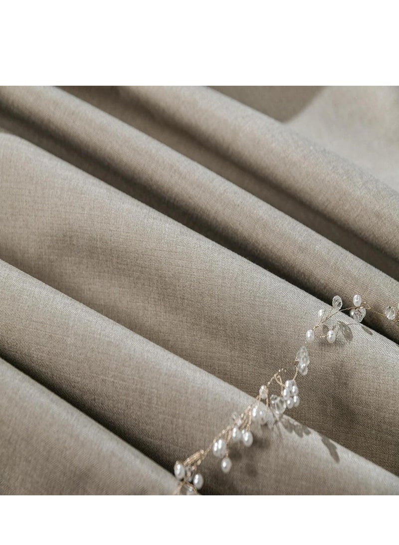 Umeema Blackout Window and Door Curtains for Bedroom, Living room with Grommet Top (Width 150cm and Length 270cm) Two pieces set. (Beige)  - Image 2