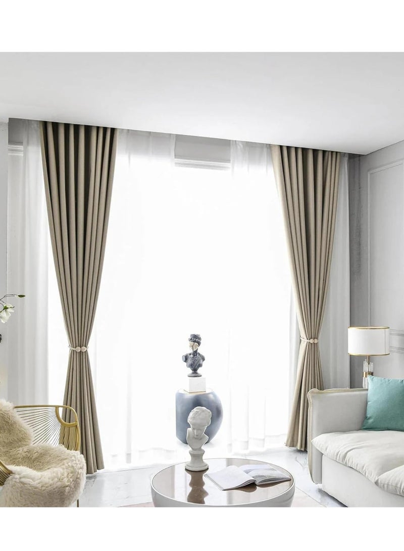 Umeema Blackout Window and Door Curtains for Bedroom, Living room with Grommet Top (Width 150cm and Length 270cm) Two pieces set. (Beige)  - Image 4