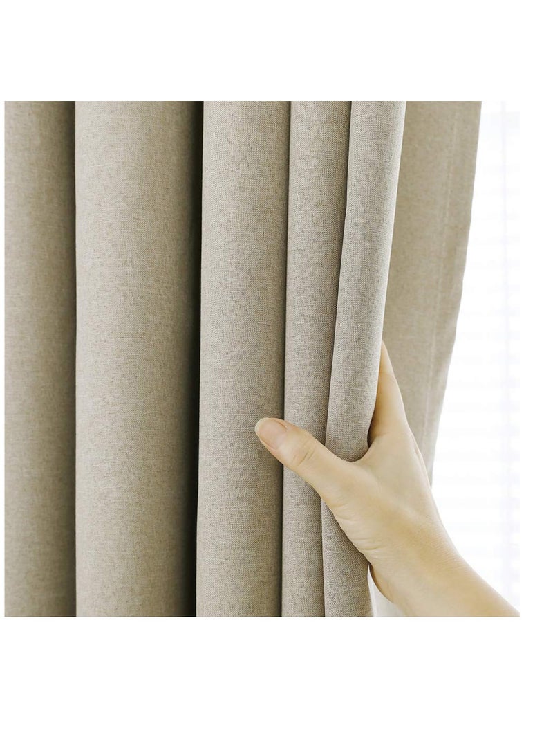 Umeema Blackout Window and Door Curtains for Bedroom, Living room with Grommet Top (Width 150cm and Length 270cm) Two pieces set. (Beige)  - Image 5