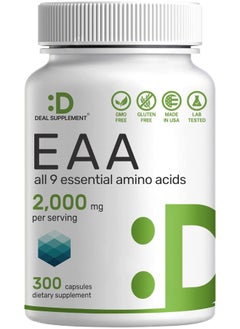 DEAL SUPPLEMENT Essential Amino Acids (Eaa) 2000Mg Per Serving, 300 Capsules – Unflavored - 9 In 1, All Bcaas (Branched-Chain Aminos) – Lean Muscle Support & Natural Pre Workout Supplement  - Image 1