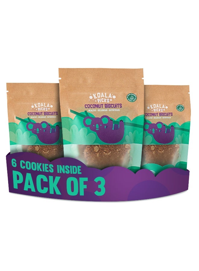 Koala Picks 6pcs Coconut Cookies – Healthy Snack for Kids & Adults – No Preservatives – Made with Coconut, Oats & Date Powder – 3 Packs of 2 Cookies – Nutritious Biscuits for Lunchbox - Image 1