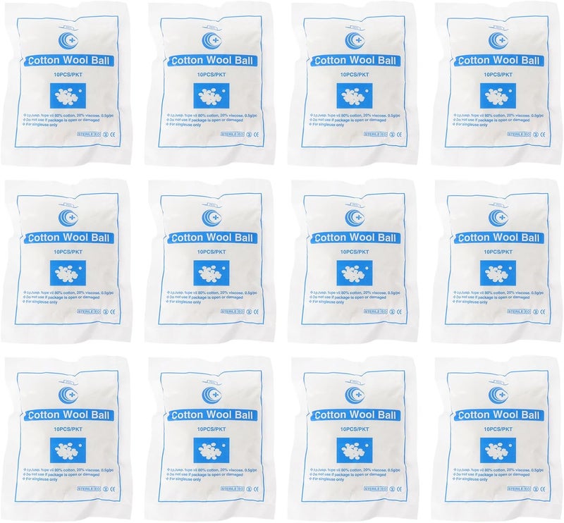 Sterilized Absorbent Cotton Balls for First Aid and Tattoo Shop Supplies, 12 Bags Pack, Multifunctional Makeup Removal and Cleaning Accessories for Home and Professional Use - Image 1