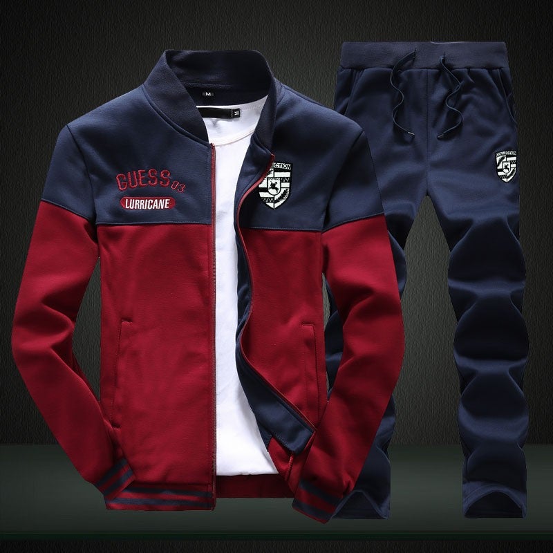 Spring and Autumn New Casual Sports Hoodie Suit Male Teenager Korean-style Student Cardigan Sportswear Stand Collar Baseball Suit Burgundy  - Image 1