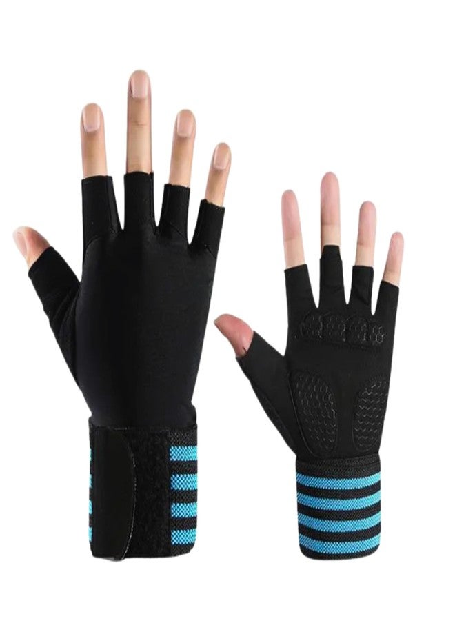 HHADEK Gym Gloves for Men and Women, Weightlifting Gloves with Padded Palm, Fingerless Design for Maximum Grip, Bodybuilding & Fitness Training, Wrist Support Straps for Injury Prevention (Blue, XL) - Image 1