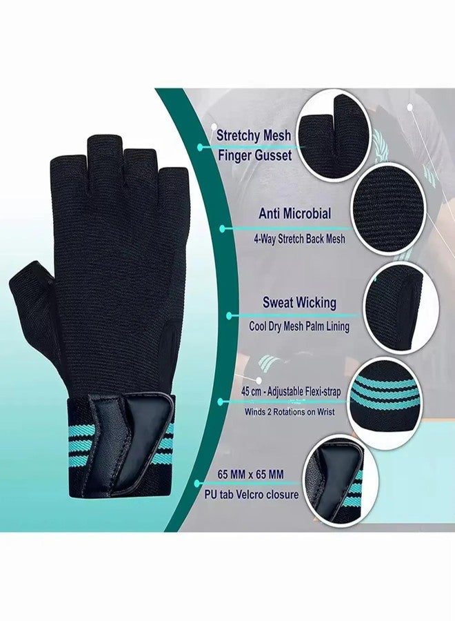 HHADEK Gym Gloves for Men and Women, Weightlifting Gloves with Padded Palm, Fingerless Design for Maximum Grip, Bodybuilding & Fitness Training, Wrist Support Straps for Injury Prevention (Blue, XL) - Image 3
