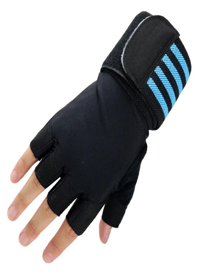 HHADEK Gym Gloves for Men and Women, Weightlifting Gloves with Padded Palm, Fingerless Design for Maximum Grip, Bodybuilding & Fitness Training, Wrist Support Straps for Injury Prevention (Blue, XL) - Image 4