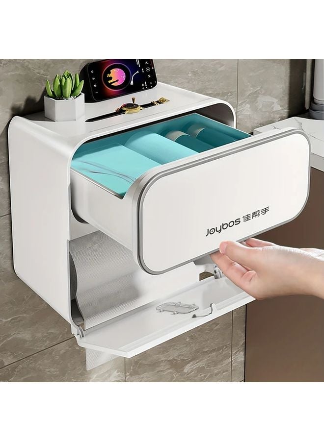 White Wall Mounted Tissue Holder With Viewing Window Easy Install Space Saving Home Organization - Image 3