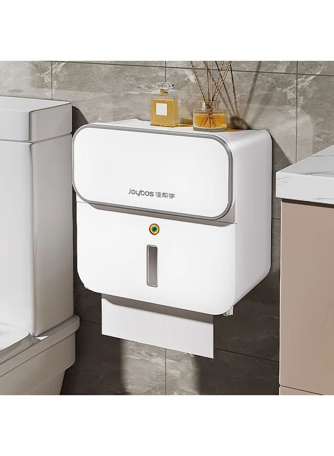 White Wall Mounted Tissue Holder With Viewing Window Easy Install Space Saving Home Organization - Image 1