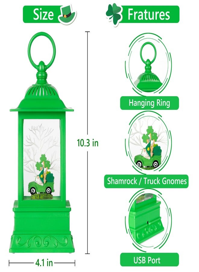 Eyrosa St Patricks Day Snow Globe Decorations, St Patricks Day Lighted Glitter Shamrock Gnome Truck Snowglobe Lantern - Image 2