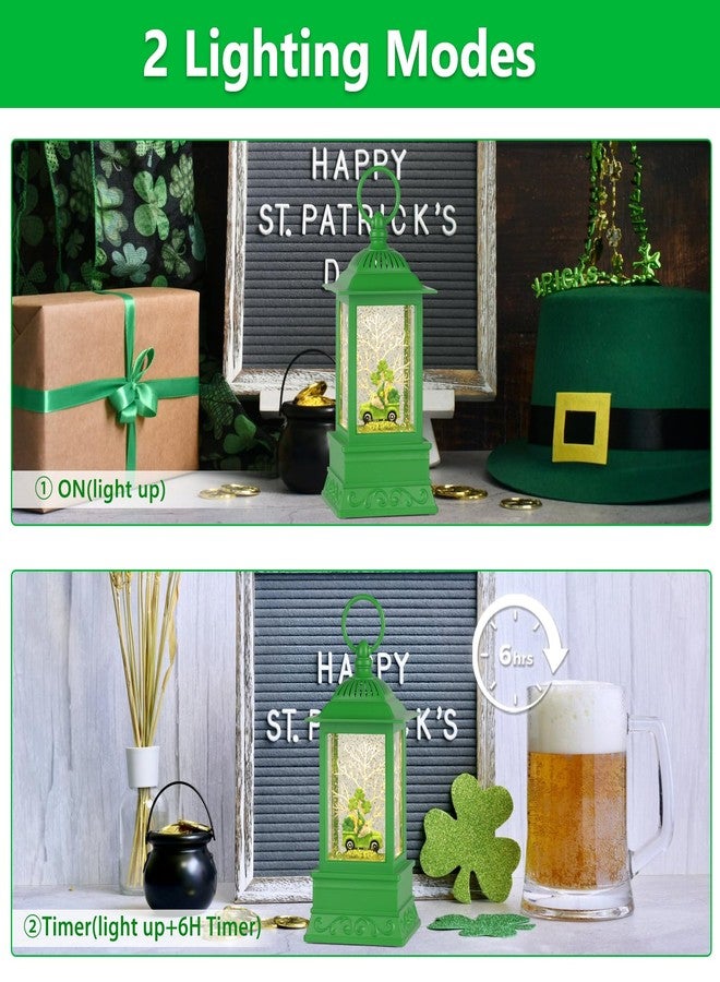 Eyrosa St Patricks Day Snow Globe Decorations, St Patricks Day Lighted Glitter Shamrock Gnome Truck Snowglobe Lantern - Image 5