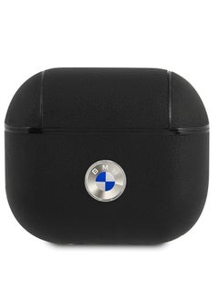 BMW Signature Collection PC Genuine Leather Case with Metal Logo Silver for Airpods 3 - Black