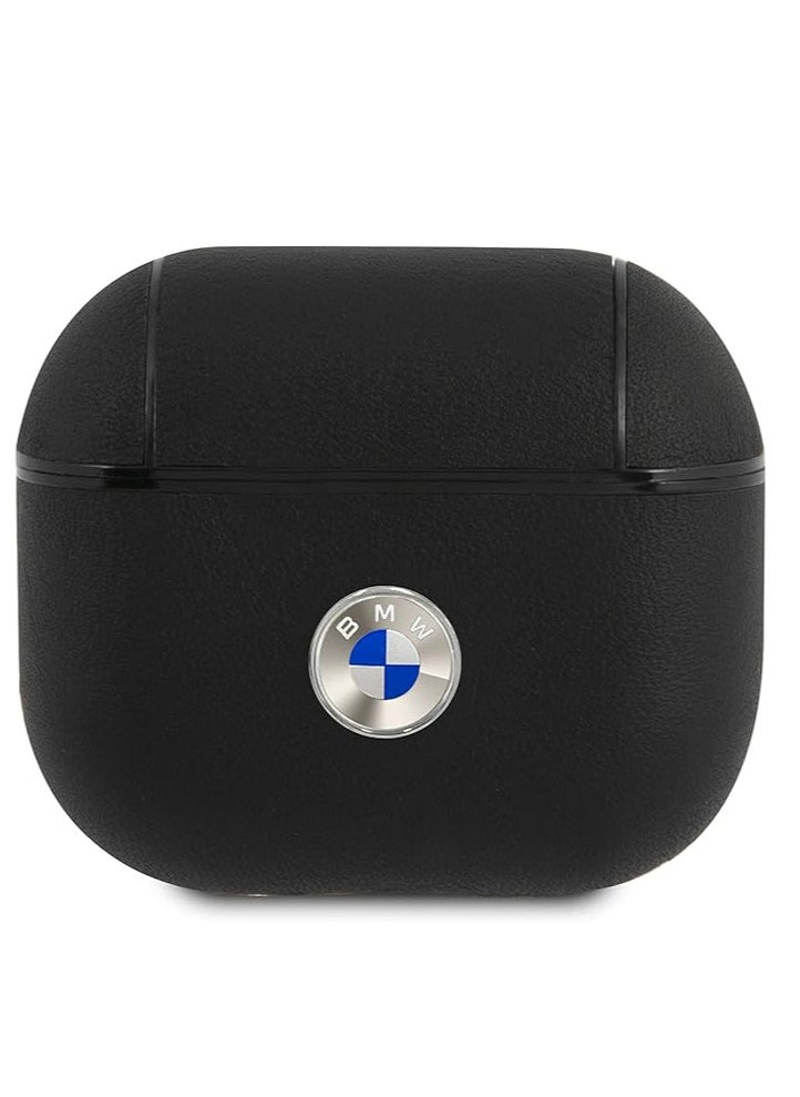 BMW - BMW Signature Collection PC Genuine Leather Case with Metal Logo Silver for Airpods 3 - Black - Image 1