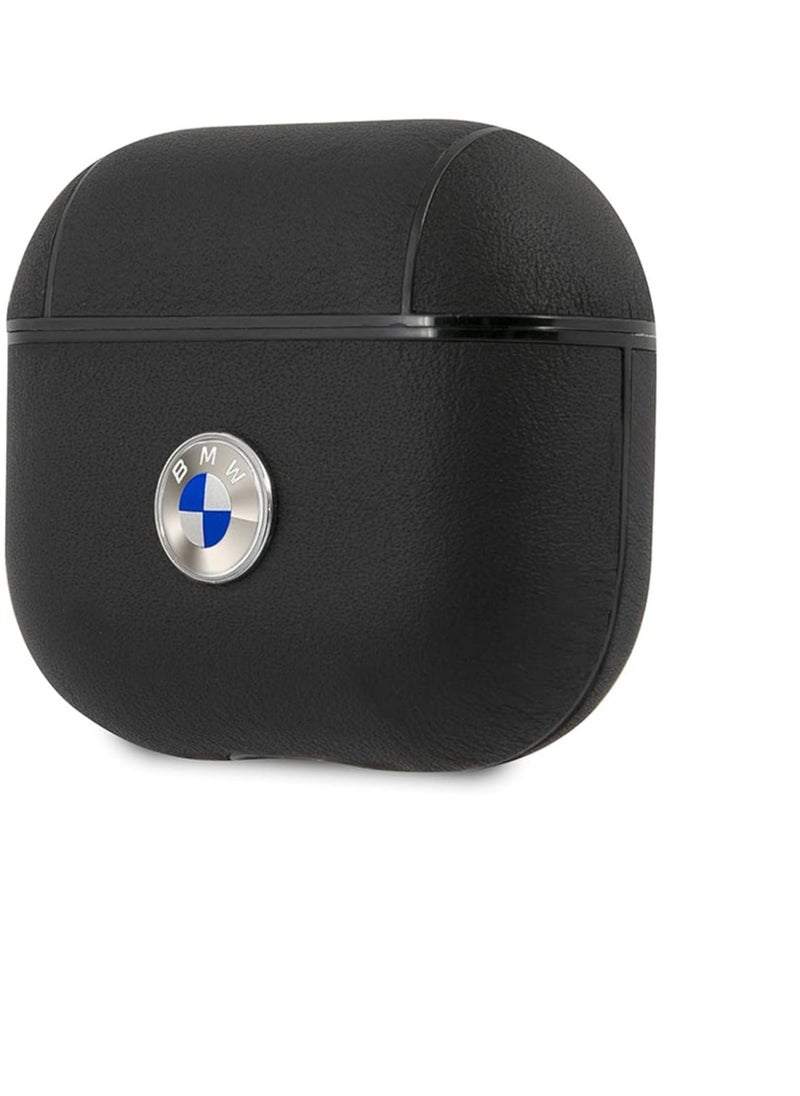 BMW - BMW Signature Collection PC Genuine Leather Case with Metal Logo Silver for Airpods 3 - Black - Image 1