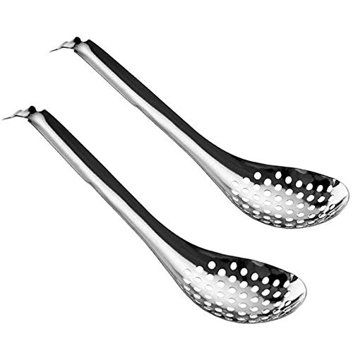 LINALL Spherification Spoon - Set of 2 Stainless Steel Spherification Spoon Molecular Mixologist Slotted Bar Spoon Kitchen - KICW0071 (Silver) - Image 1