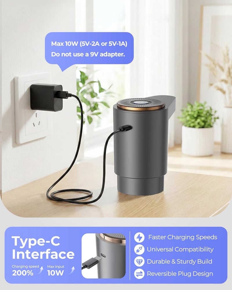 مضخة زجاجة المياه، مضخة موزع مياه كهربائية محمولة لزجاجات سعة 5 جالون - شحن USB، مفتاح أوتوماتيكي، بطارية قابلة لإعادة الشحن للمطبخ المنزلي، الغرفة، التخييم، اللون الرمادي - Image 5