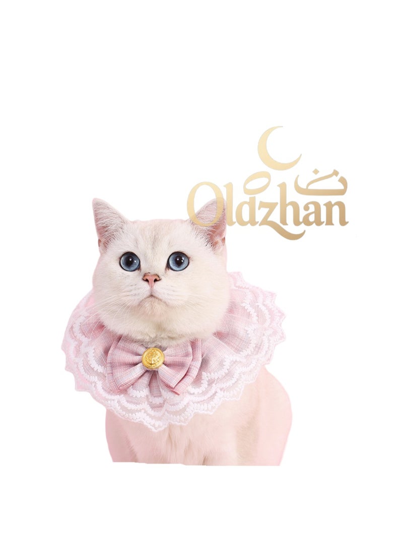 Oldzhan Pet supplies: cat lace pet collars, dog drool cloth, cat dog collars, short haired cat doll collars, drool cloth (pink) - Image 1