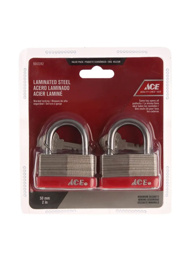 ACE ACE Steel Warded Padlock Pack 50mm 2Pcs 