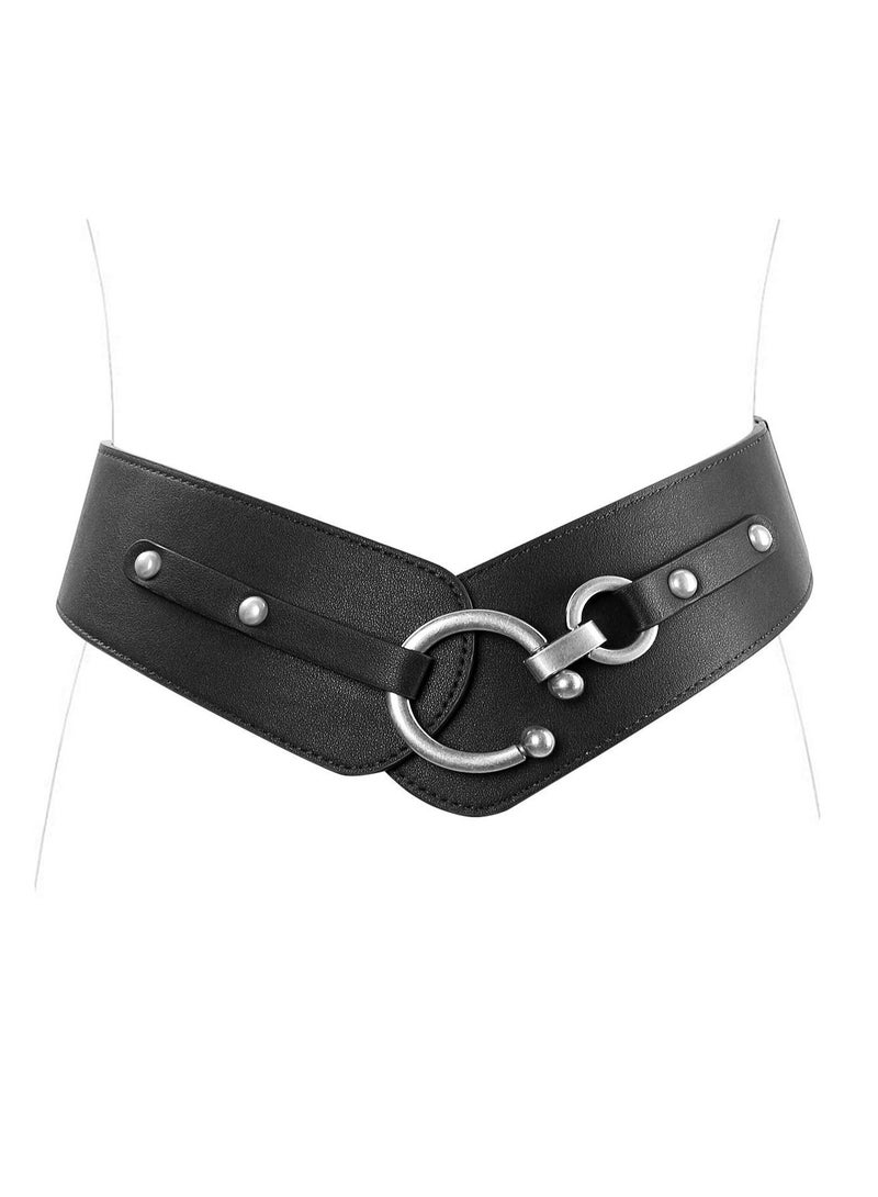 SOLARAE Women's Fashion Vintage Wide Elastic Stretch Waist Belt, With Interlock Buckle Belt - Image 1