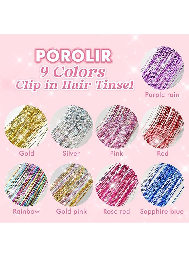 Clip in Hair Tinsel, 6Pcs Glitter Fairy Tinsel Hair Extensions 20 Inch Shiny Hair Tinsel Heat Resistant, Sparkly Strands Hair Accessories, Festival Gift for Women Girls Kids (Gold Pink) - Image 3