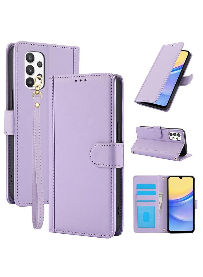 S-TOP Case For Samsung Galaxy A52 / A52s Skin Feel Pure Color Card Slots Leather Phone Case with Dual Lanyard - Image 1