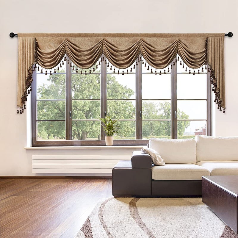 ELKCA ELKCA Luxury Thick Chenille Curtains Valance for Living Room Coffee Waterfall Valance for BedroomRod Pocket Coffee W138 Inch 1 Panel 