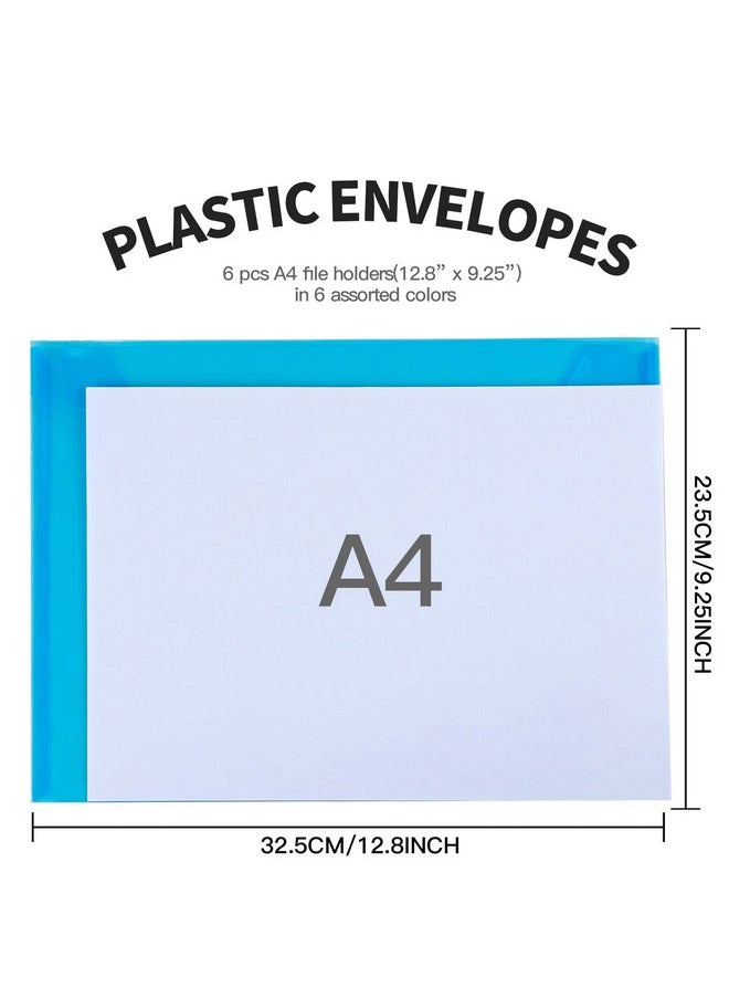 LEOBRO - Plastic File Folders For Documents, 6 Pcs Plastic Envelopes, Clear Plastic Folders Plastic Envelopes For Documents, Reusable Clear File Folders Plastic File Bag Poly Filling Envelopes, A4 Size - Image 1