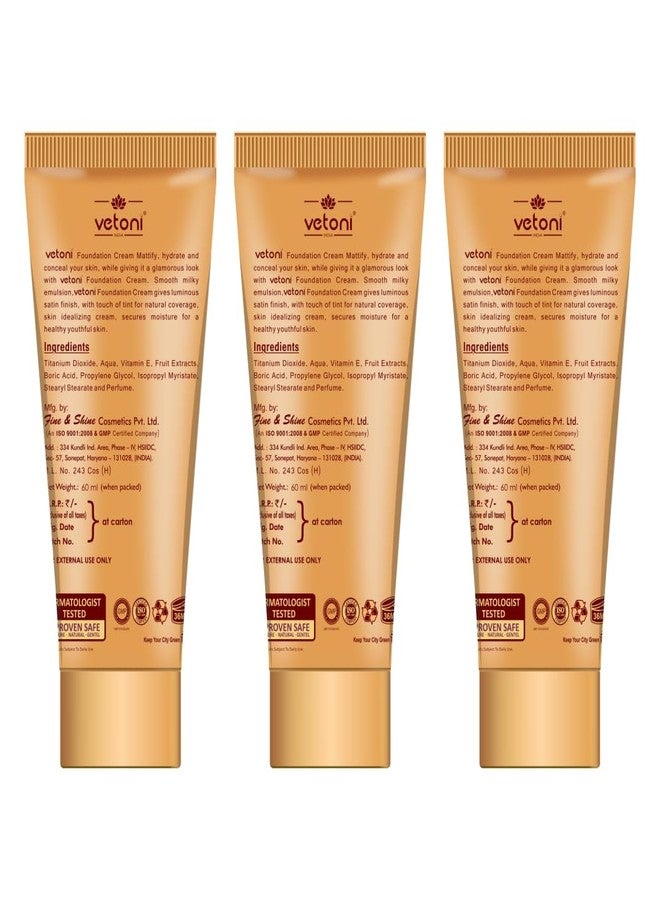 VETONI كريم أساس فيتوني بي بي +، 60 مل، مرطب 3 في 1 + واقي شمس SPF 37++، يدوم 12 ساعة، تغطية متوسطة إلى عالية، مجموعة من 3 - Image 2
