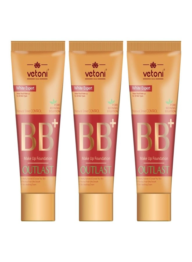 VETONI كريم أساس فيتوني بي بي +، 60 مل، مرطب 3 في 1 + واقي شمس SPF 37++، يدوم 12 ساعة، تغطية متوسطة إلى عالية، مجموعة من 3 - Image 1
