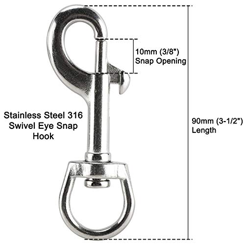 Yaegoo 4 Pack 316 Stainless Steel Swivel Eye Bolt Trigger Snap Hooks 3-1/2'' Marine Grade Single Ended Flagpole Snap Clips for Scuba Diving/Pet Leash/Keychain/Tarp Covers - Image 3