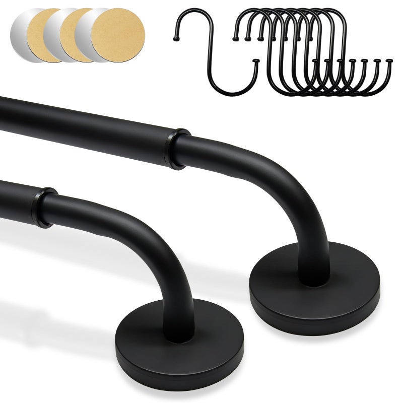 Eclatbox 2 Pack Magnetic Curtain Rod for Metal Door Adjustable 16 to 30 Inch 12 Inch Diameter French Door Magnetic Curtain Rods with Hooks Black - Image 2