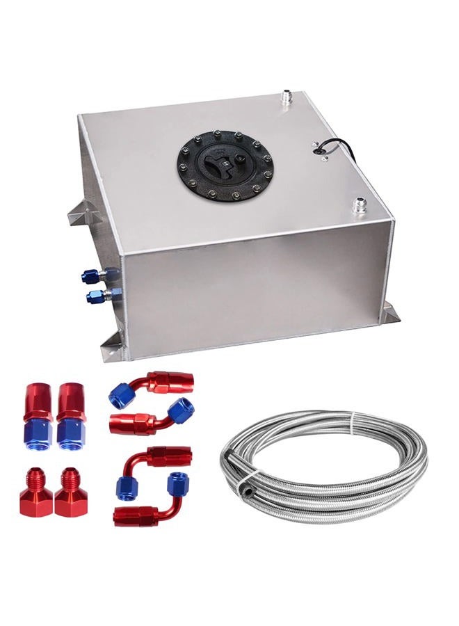 Edicapo Universal 10 Gallon 40L Fuel Cell Tank Polished Aluminum Silverk with Cap/Level Sender/12FT Oil Feed Line - Image 1