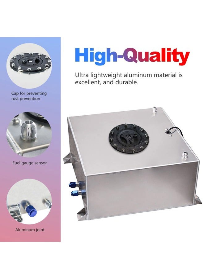 Edicapo Universal 10 Gallon 40L Fuel Cell Tank Polished Aluminum Silverk with Cap/Level Sender/12FT Oil Feed Line - Image 3