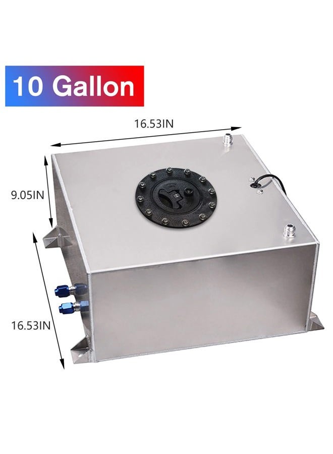 Edicapo Universal 10 Gallon 40L Fuel Cell Tank Polished Aluminum Silverk with Cap/Level Sender/12FT Oil Feed Line - Image 2