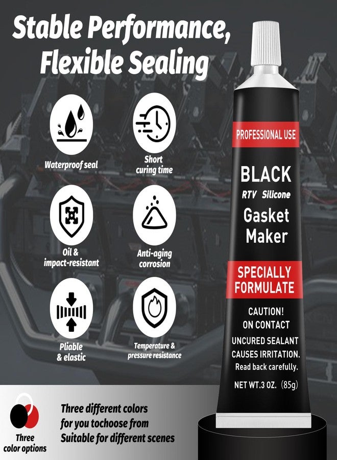1DFAUL RTV Silicone Gasket Maker, High Temp Silicone Resist Oil, Anti-Freeze RTV Silicone Sealant for Engines, Gearboxes, Pumps, Superchargers (Black, 170g) - Image 3