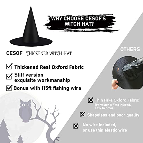 CESOF 12 PCS Halloween Decorations Witch Hat Costume Accessory, Thickened Hanging Black Wizard Hats Bulk for Women Kids with Rope Floating Porch Indoor Outdoor Hocus Pocus Decor Party Supplies - Image 2
