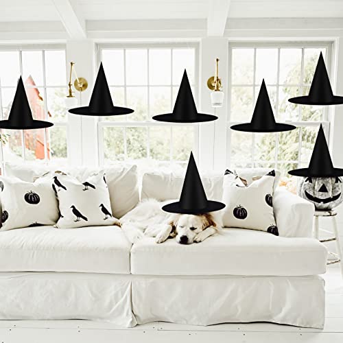 CESOF 12 PCS Halloween Decorations Witch Hat Costume Accessory, Thickened Hanging Black Wizard Hats Bulk for Women Kids with Rope Floating Porch Indoor Outdoor Hocus Pocus Decor Party Supplies - Image 4