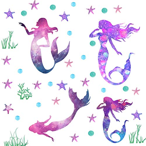 Easu Mermaid Wall Decals Girls Nursery Bedroom Wall Sticker Girls Wall Decals Mermaids Decorative Peel & Stick Wall Decals - Image 1