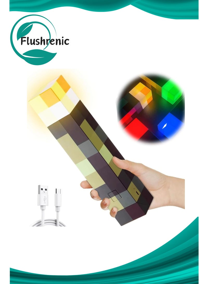 Flushrenic My World Surrounding Night Lights ,Children's Toy Decoration Luminous Model Decoration Wall Lamp,Light-up Wall Torch with  Color Night Light,LED Torch Light with Wall Mount & Hand Held,USB Rechargeable Night Light for Boys’Birthday Parties,Living Room Bedroom Decor - Image 1