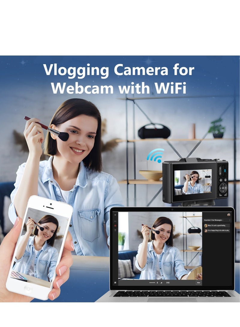 5K Vlogging Camera with 75MP Digital Camera, 3'' Flip Screen, 18X Digital Zoom. Gift Compact Anti Shake Camera for Live Streaming Travel Photography. 128GB SD Card included. - Image 4