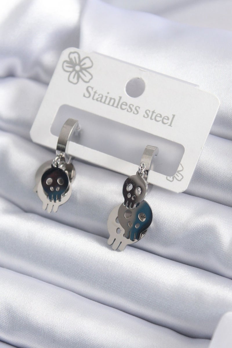 Ema 316L Steel Silver Color Dangle Skull Model Women's Earrings 