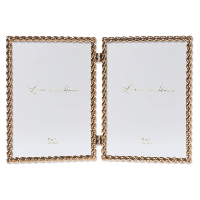 Lawrence Frames 5x7 Hinged Double Cast Metal Picture Frames Gold Rope Design - Image 2
