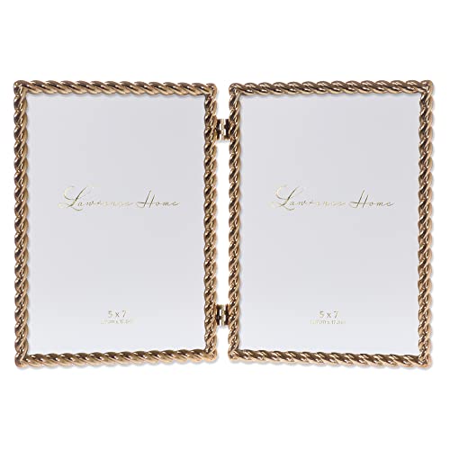 Lawrence Frames 5x7 Hinged Double Cast Metal Picture Frames Gold Rope Design - Image 1
