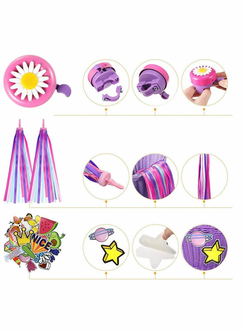 Y&D - Bicycle Basket for Kid, Unicorn Children's Bike Handlebar Wicker Streamers Bell and Stickers, Front Decoration Girls - Image 1