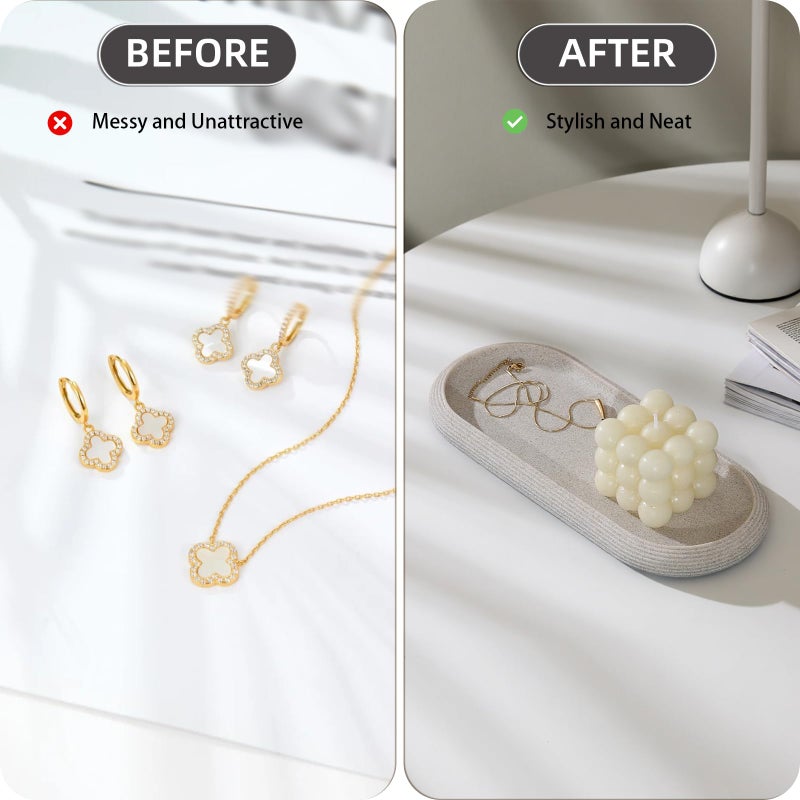 Haocoott Jewelry Tray Bathtub, Resin Stone Look Decorative Perfume Tray, Bathroom Marble Vanity Organizer Plate Holder for Ring Soap Towel Small Things on Kitchen Sink Countertop (Beige, Medium) - Image 3