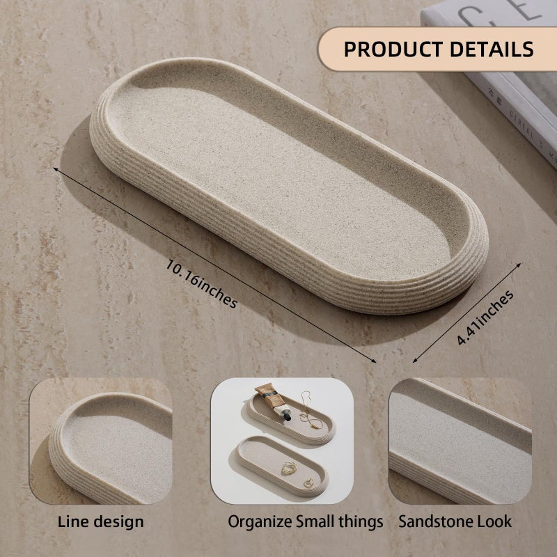 Haocoott Jewelry Tray Bathtub, Resin Stone Look Decorative Perfume Tray, Bathroom Marble Vanity Organizer Plate Holder for Ring Soap Towel Small Things on Kitchen Sink Countertop (Beige, Medium) - Image 2