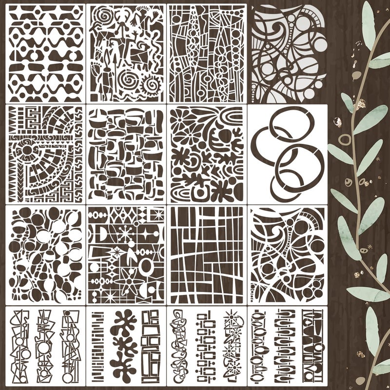 SUNVERSE Stencils for Crafts Reusable Texture Stencils Geometric Stencil for Painting on Wood Furniture Card Canvas Paper Scrapbook - Image 1