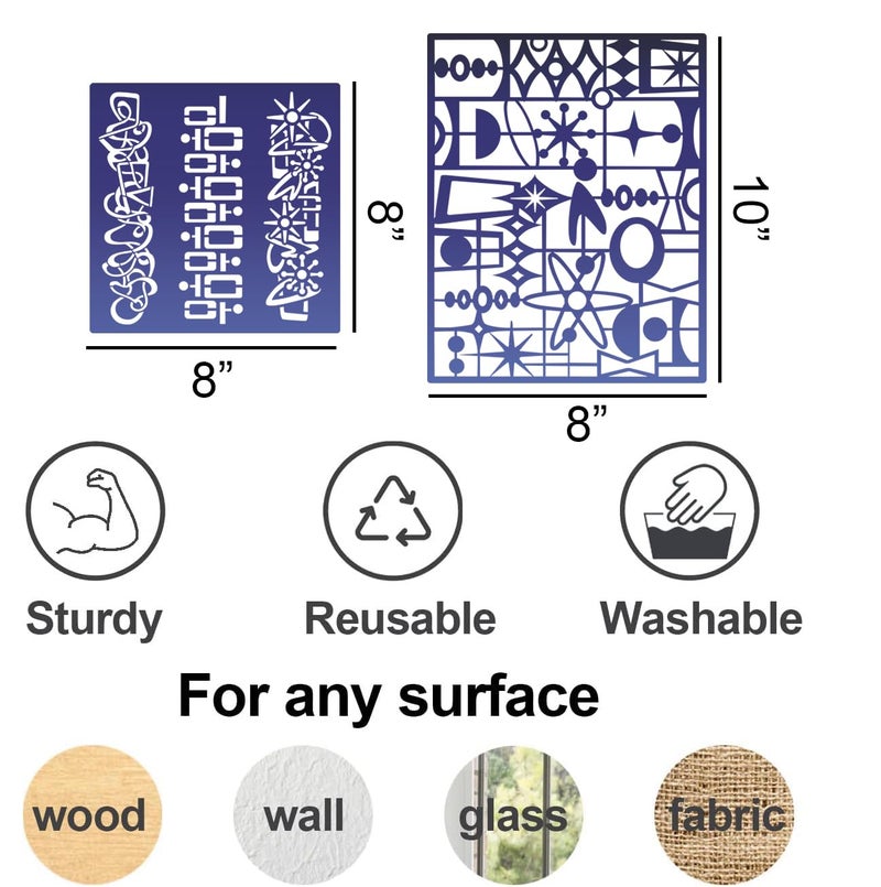 SUNVERSE Stencils for Crafts Reusable Texture Stencils Geometric Stencil for Painting on Wood Furniture Card Canvas Paper Scrapbook - Image 2