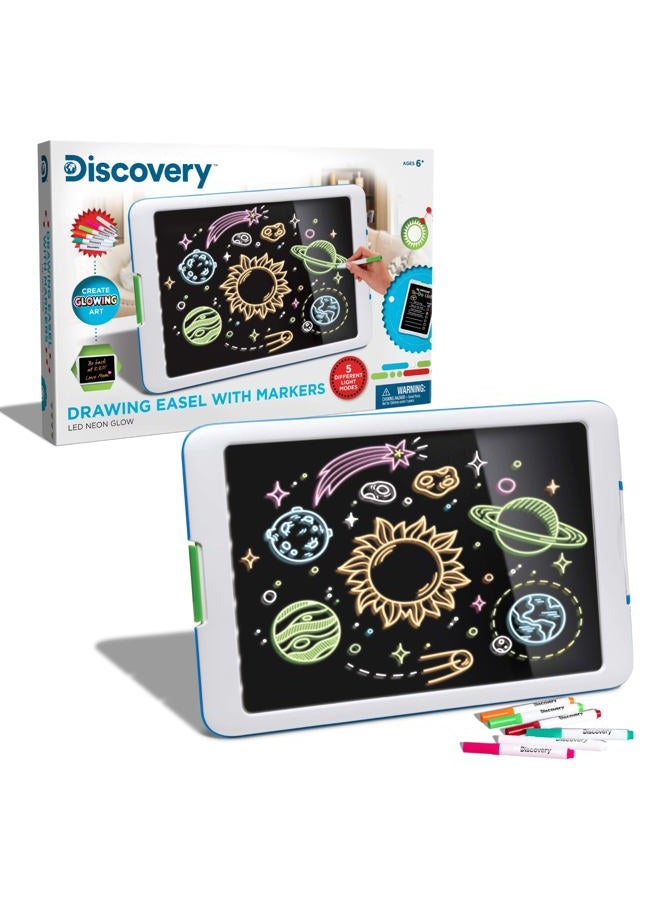 Discovery لوحة رسم نيون متوهجة للأطفال معMarkers ملونة، قاعدة مدمجة/تركيب على الحائط، اختر من 6 أوضاع ضوئية، سهلة التنظيف/قابلة للغسل، شاشة واسعة، تخزين مسطح، رائعة للأطفال، متعددة الألوان - Image 1