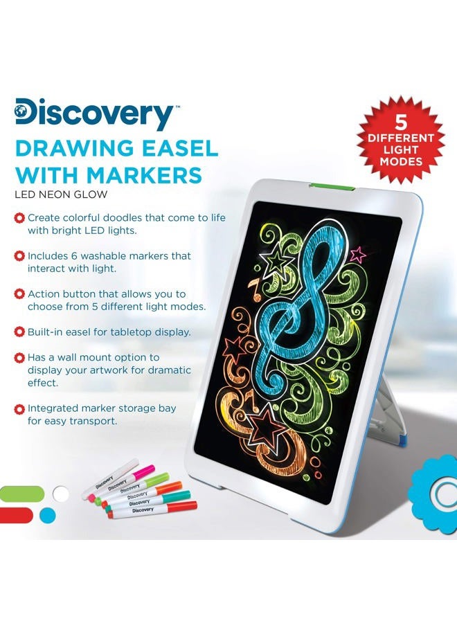 Discovery لوحة رسم نيون متوهجة للأطفال معMarkers ملونة، قاعدة مدمجة/تركيب على الحائط، اختر من 6 أوضاع ضوئية، سهلة التنظيف/قابلة للغسل، شاشة واسعة، تخزين مسطح، رائعة للأطفال، متعددة الألوان - Image 3